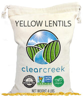 CLEAR CREEK Yellow Lentils packaging close-up for storage