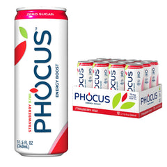 Clear Cut Phocus bottle in Strawberry Kiwi, refreshing zero-sugar energy for on-the-go focus.