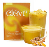 Clevr Golden SuperLatte packaging front showing turmeric blend for a cozy caffeine-free latte