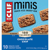 CLIF Bar Mini Chocolate Chip packaging, portable energy snack with organic ingredients.