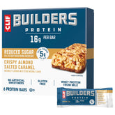 CLIF BUILDER'S Crispy Almond Salted Caramel bar front view with crispy texture and protein