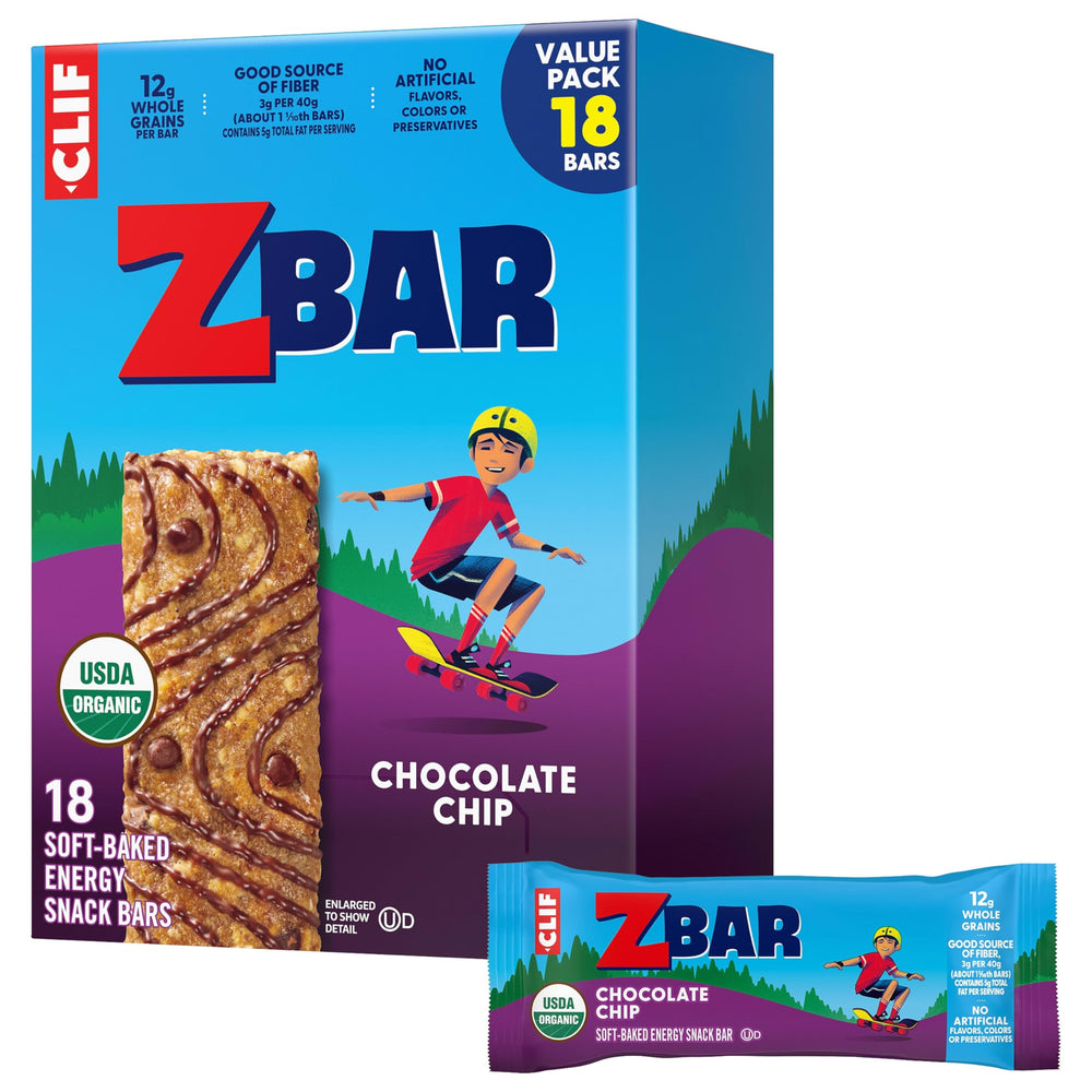 Clif Kid ZBar Chocolate Chip soft-baked packaging highlights kid-friendly energy on the go