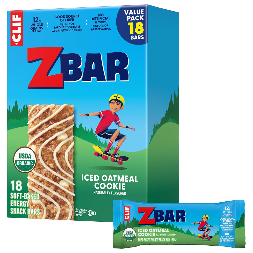 Clif Kid ZBar Iced Oatmeal Cookie soft-baked bar ready for quick energy between activities.