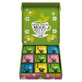 Clipper Tea gift box front showing five flavors for sharing.