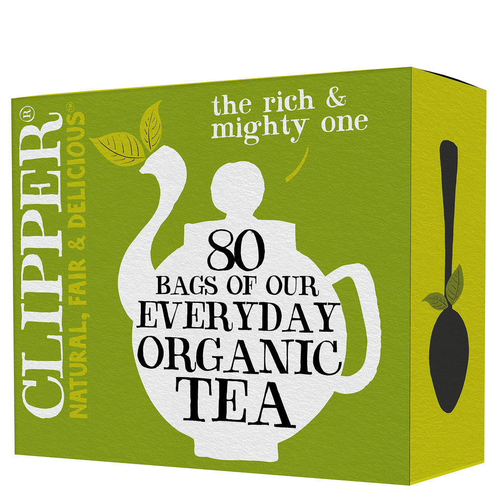 Clipper Tea Organic Fairtrade Everyday pack-front highlighting sustainable sourcing for daily tea rituals.