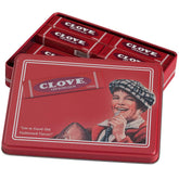 Clove Gum vintage tin front view with retro branding and collectible appeal.