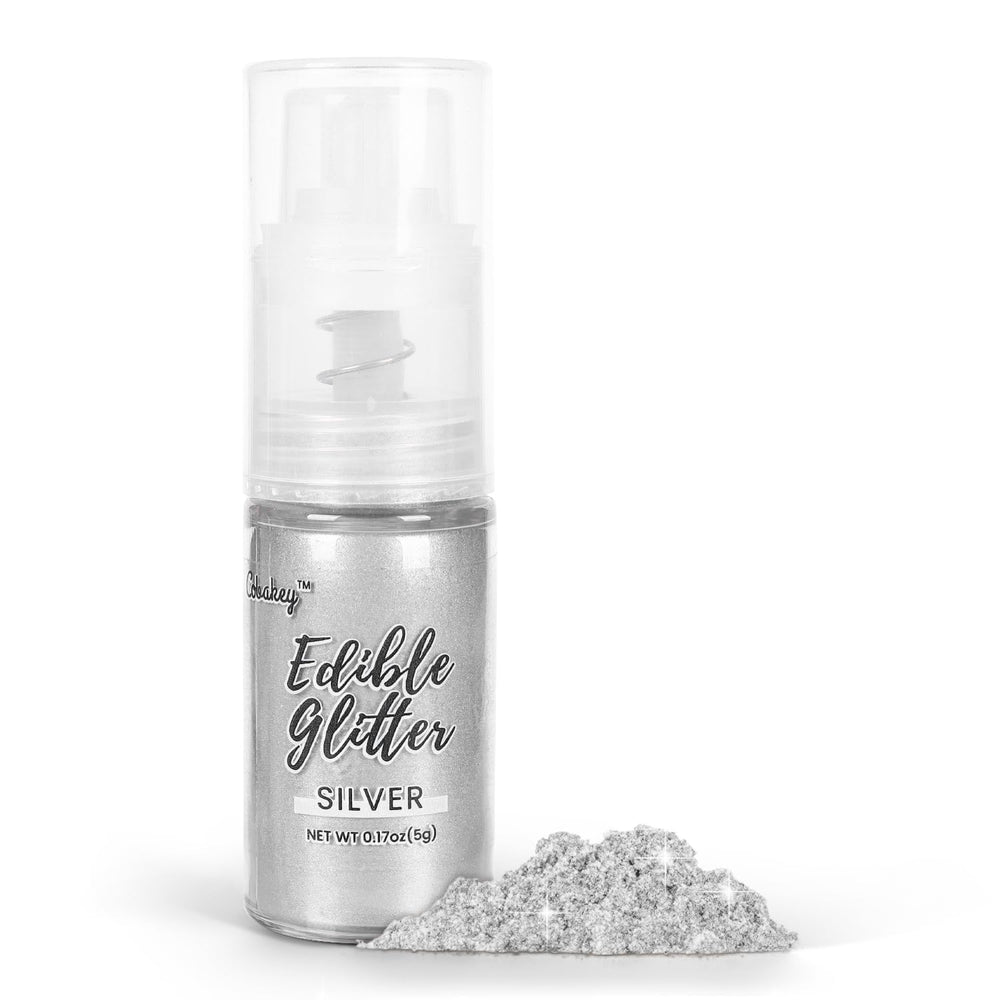 Cobakey Shimmer Silver edible glitter spray on cakes and cocktails