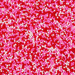 Cobakey Valentine Sprinkles in a 7oz jar with pink, white, and red nonpareils for cake decoration.