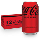 Coca-Cola Zero Sugar 12oz can front view shows crisp cola flavor without sugar.