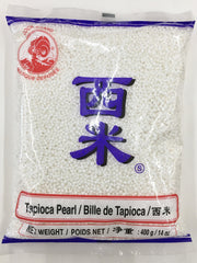 Cock Pearl Tapioca small pearls in bag, ideal pantry staple for desserts.