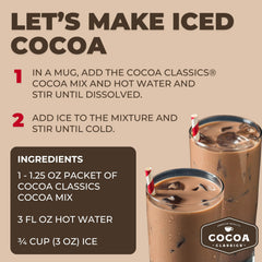 COCOA CLASSICS cup with hot cocoa foam showcases a creamy, inviting drink.