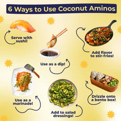 Coconut Secret Coconut Aminos drizzle on sushi for umami without gluten.