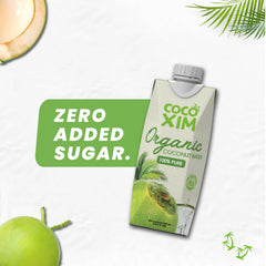 Cocoxim coconut water nutrition label highlighting electrolytes and minerals.