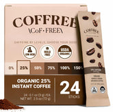 COFFREE organic instant coffee packets offer a gentle lift from 25% caffeine.