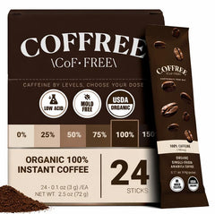 COFFREE Organic Instant Coffee Packets packaging for quick on-the-go energy