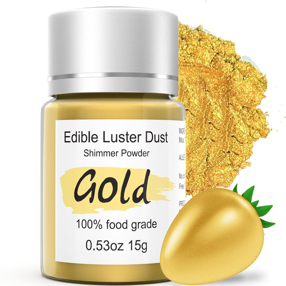 Colaele gold luster dust adds radiant shimmer to cakes and cocktails.