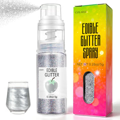 Colaele Silver Edible Glitter Spray on cake for an even shimmering finish.