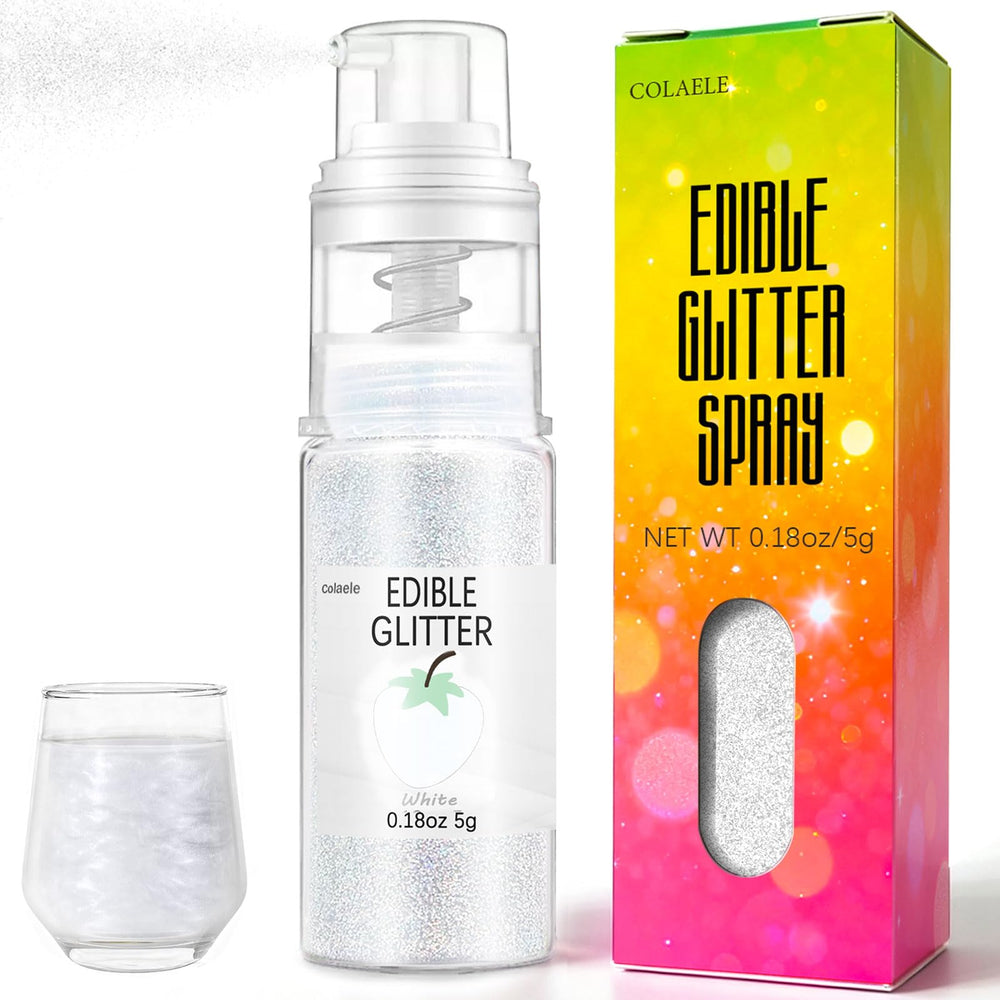 Colaele White Edible Glitter Spray on cake for an even, seamless sparkle.