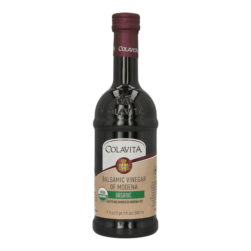 Colavita Organic Balsamic Vinegar bottle pour enhances salads and glazes.