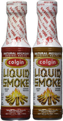 Colgin Hickory Liquid Smoke bottle pour for rich smoked flavor on meats.