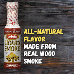 Colgin hickory liquid smoke pour enables easy drizzle for quick smoky finish.