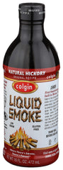 Colgin Liquid Smoke bottle closeup label highlights bold aroma for quick flavor boosts.