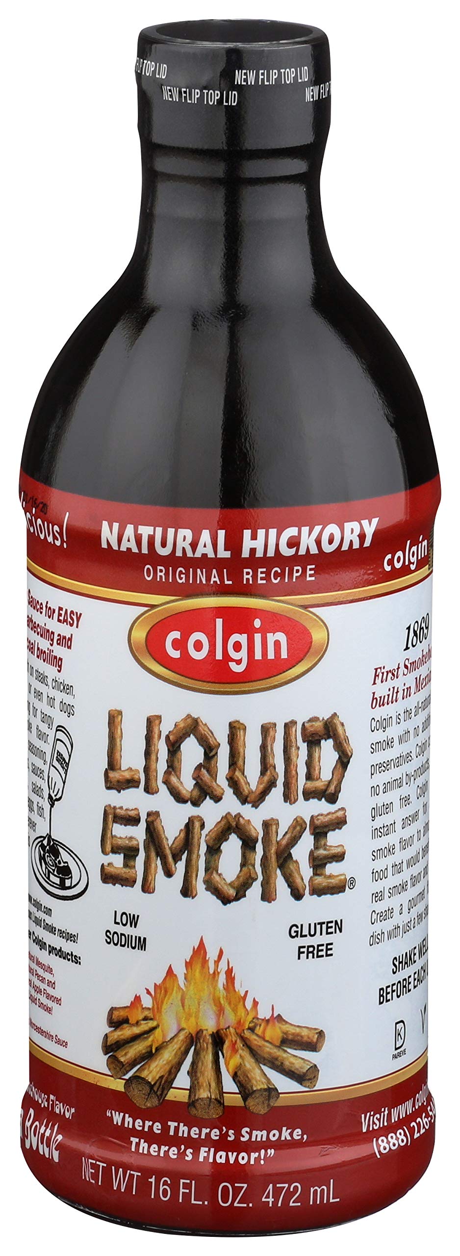 Colgin Liquid Smoke bottle pour showcases a rich, outdoor-inspired flavor ready for grilling.