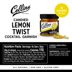 Collins Candied Lemon Twist dessert topping adds citrus flair to desserts.