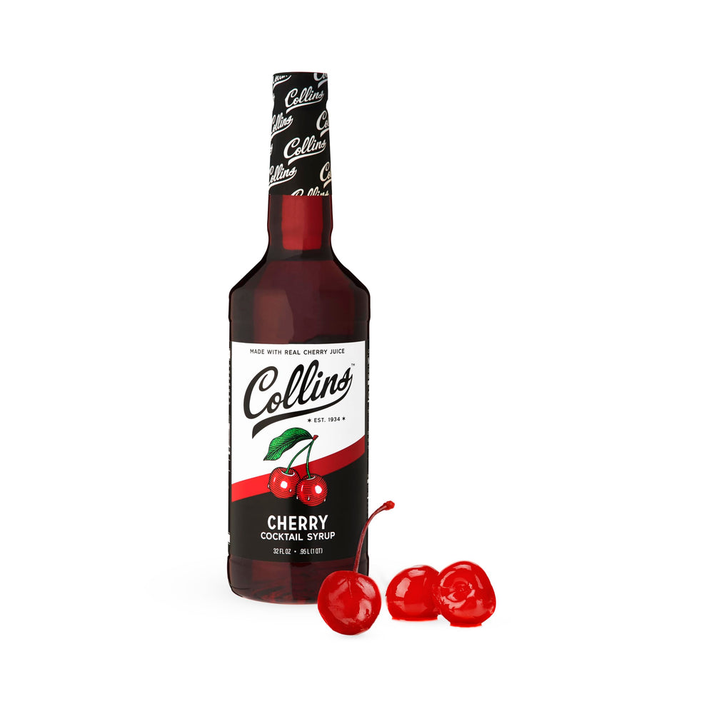 Collins Cherry Syrup bottle with real sugar and cherry juice for cocktails