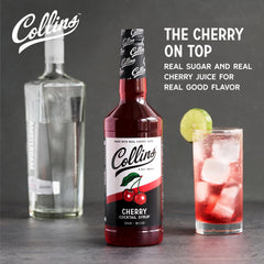 Collins Cherry Syrup being poured into a dirty soda glass