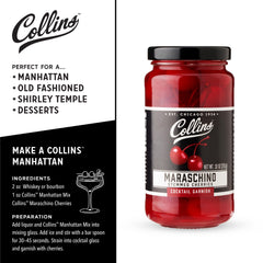 Collins Chicago stemmed cherries enhance classic Manhattans.