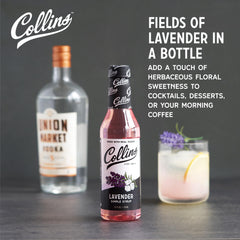 Collins Chicago Lavender Simple Syrup being poured into a glass for refreshing drinks