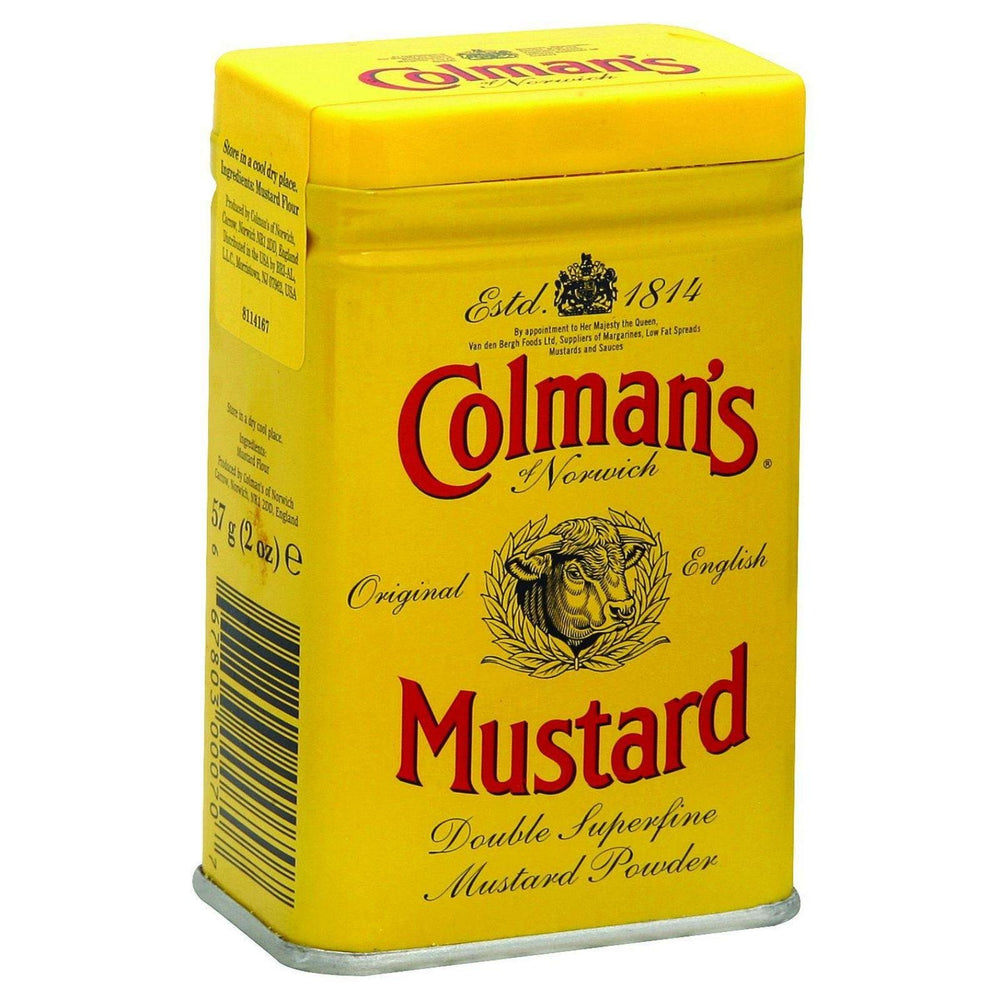 Colman's Dry Mustard 2oz bottle, ideal for bold sauces and classic English dishes.
