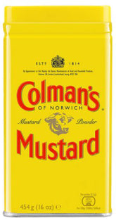 Colman’s Dry Mustard Powder bottle on a kitchen counter ready to upgrade sauces.