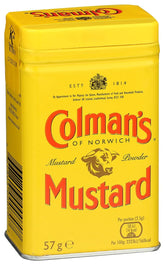 Colman's Original Mustard Powder jar offers authentic English flavor for bold dishes.