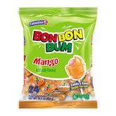 Colombina Bon Bon Bum Mango Lollipop pack front showing tropical flavor for a refreshing snack.