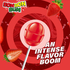 Colombina Bon Bon Bum strawberry lollipop serving size demonstrates convenient individually wrapped treat.