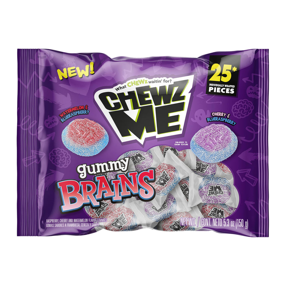 Colombina ChewzMe brains gummy closeup with layered flavors for Halloween fun