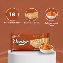 Colombina Dulce de Leche Wafer Bridge bars neatly aligned for display.