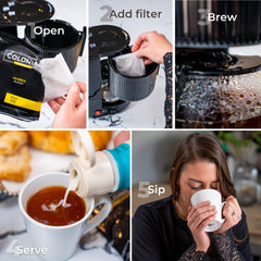 Filterpack placed in brewing basket for quick use.