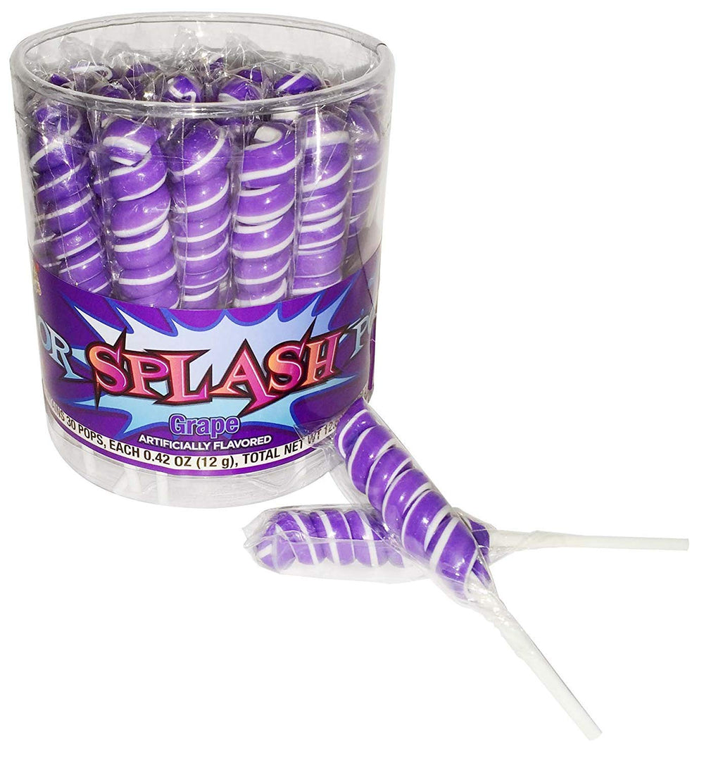 Colorsplash Lollipops jar with 30 purple grape pops for vibrant candy buffets.