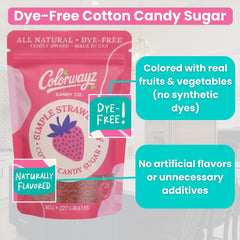 Colorwayz dye-free watermelon cotton candy sugar in an 8oz bag, perfect for party snacks.