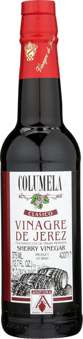 Columela Classic Sherry Vinegar bottle poised for dressings and marinades.