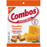 Combos Cheddar baked pretzel snacks front view, ideal for sharing at parties.