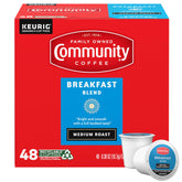 Community Coffee Breakfast Blend pods front view, quick morning boost.
