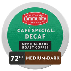 Community Coffee Caf Special Decaf pod close-up for easy one-cup brew
