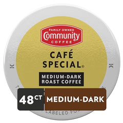 Community Coffee Café Special box highlights sun-dried beans and caramel cocoa notes for rich aroma.
