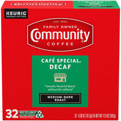 Community Coffee Café Special Decaf K-Cup Pod packaging for everyday mornings.