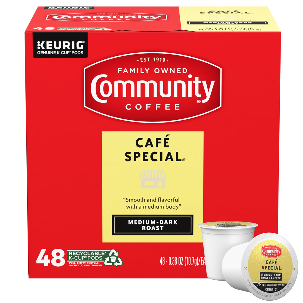 Community Coffee Café Special pods deliver café-style flavor at home with a smooth medium-dark roast.