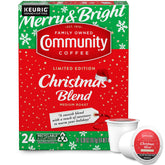 Community Coffee Christmas Blend 24-count pod pack for quick holiday mornings.
